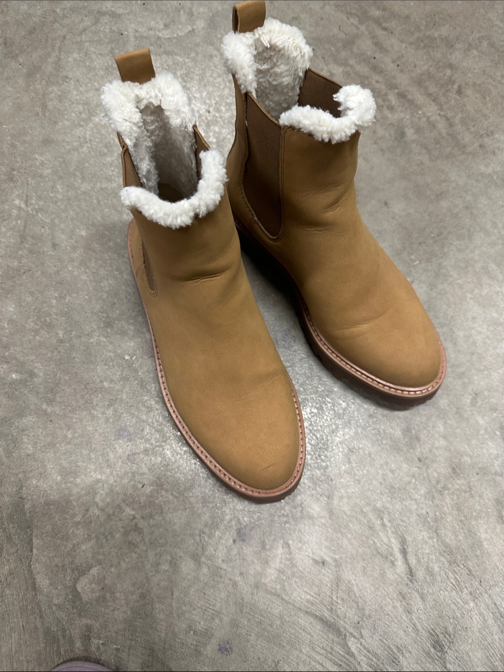 J. Crew Tan Shearling-Trim Chelsea Ankle Booties